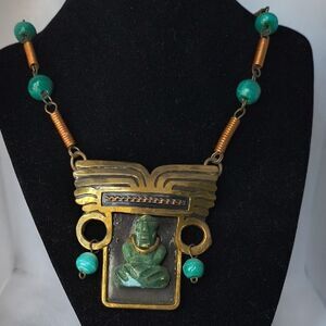 Vintage Malachite Warrior Pendant Necklace